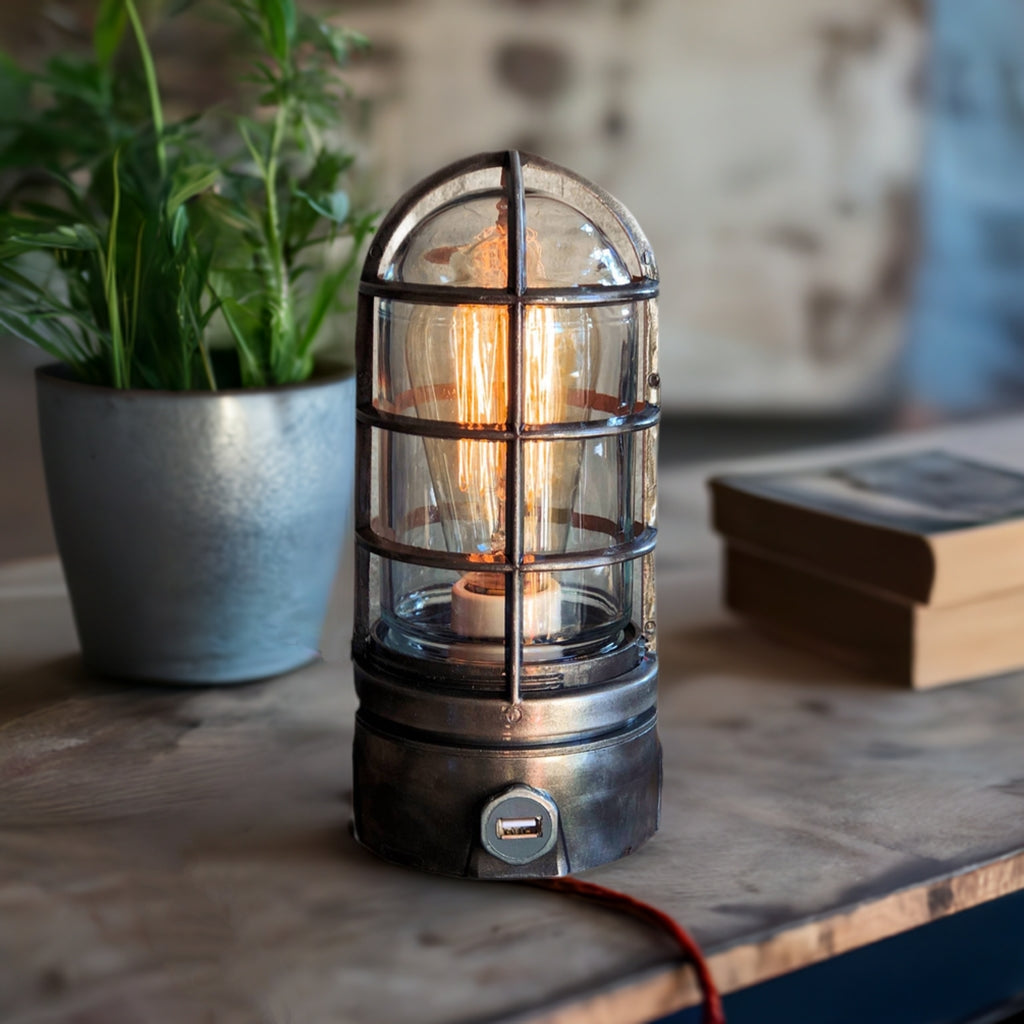 Industrial Touch Lamp with Vintage Edison Bulb - The Iron Cage