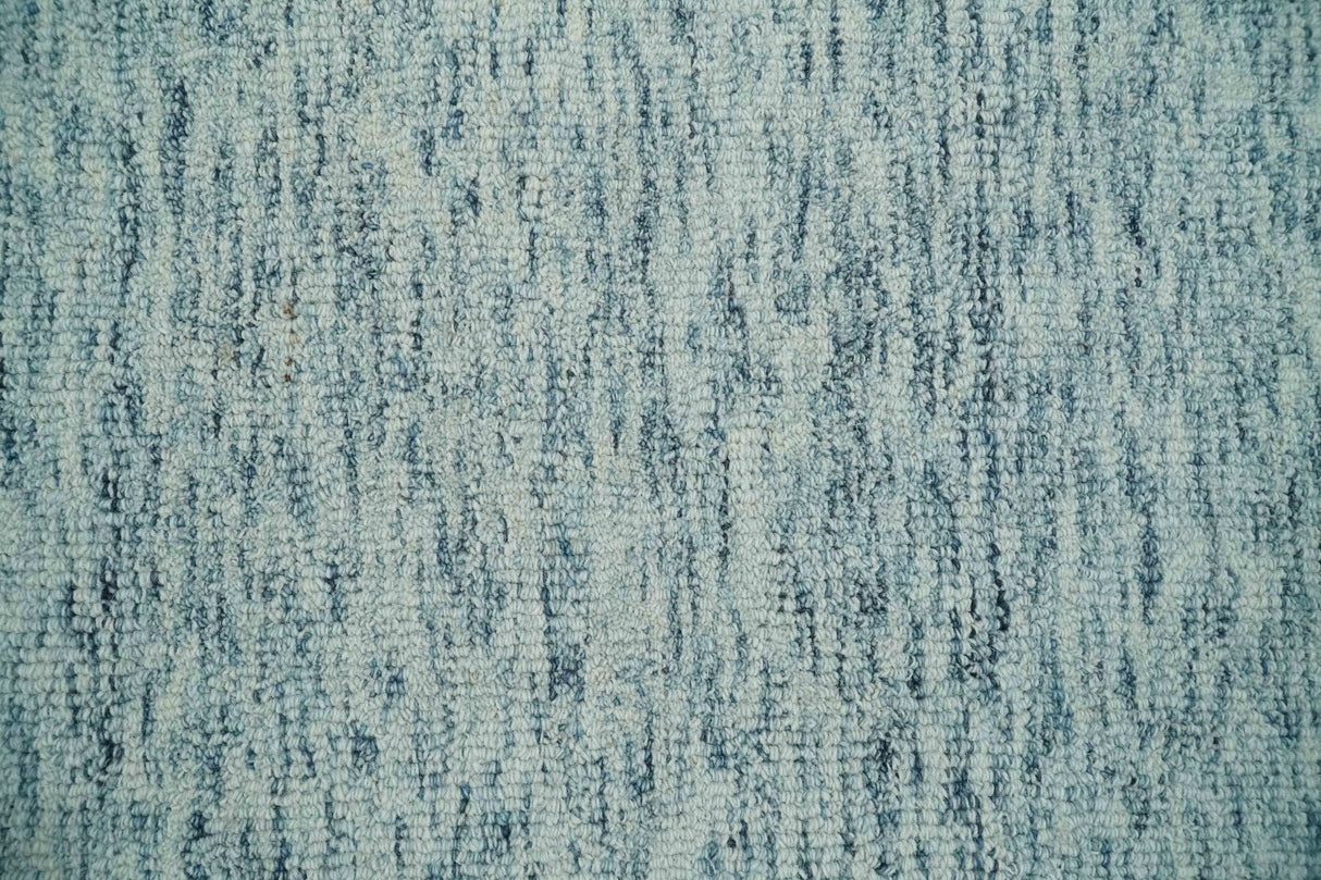 Custom Made Ivory and Blue Abstract Hand Tufted Natural Wool Area Rug