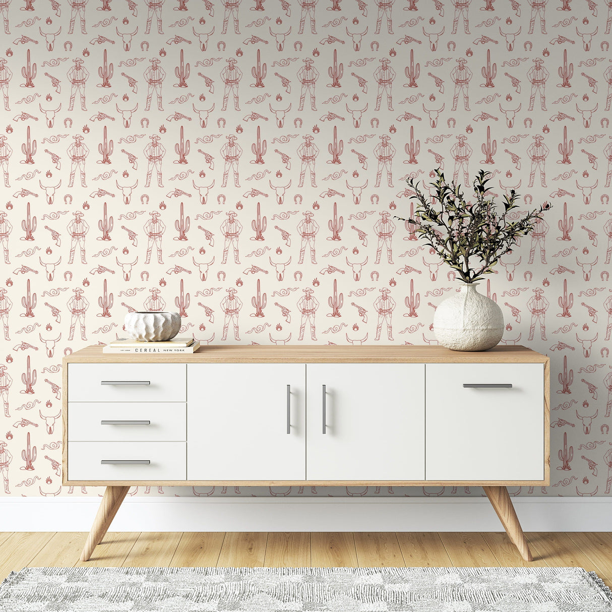 Line Art Western Cowboy Wallpaper - Desert Icons