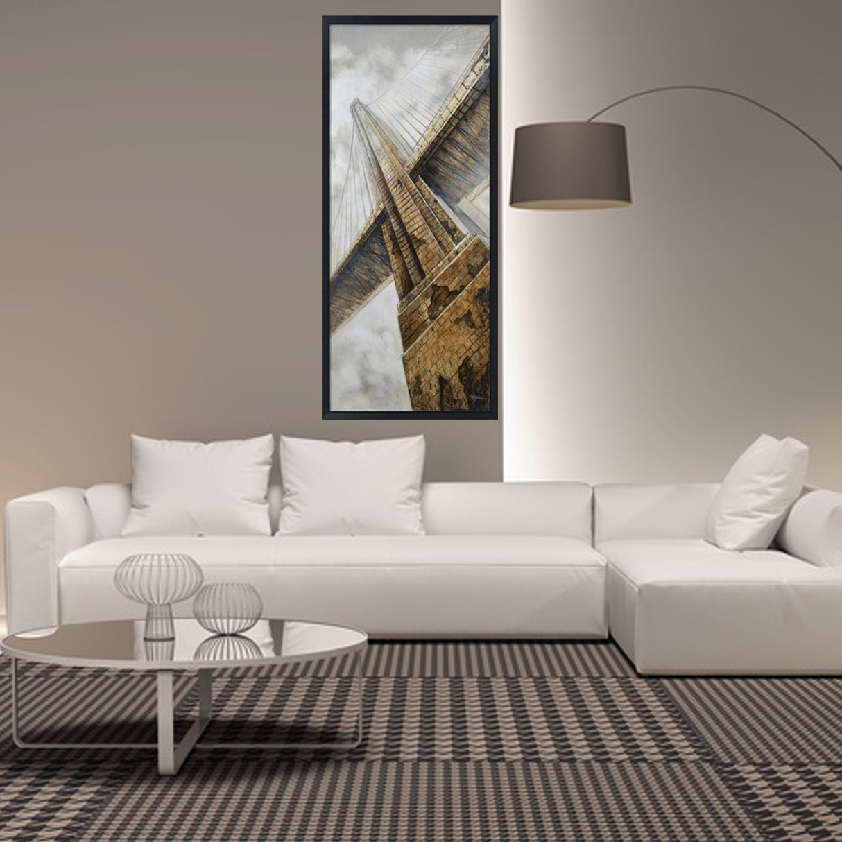 Hand Painted Acrylic and Foam 3D Wall Art Golden Gate Bridge 32 x 71 Rectangular Canvas with a Black Wooden Frame