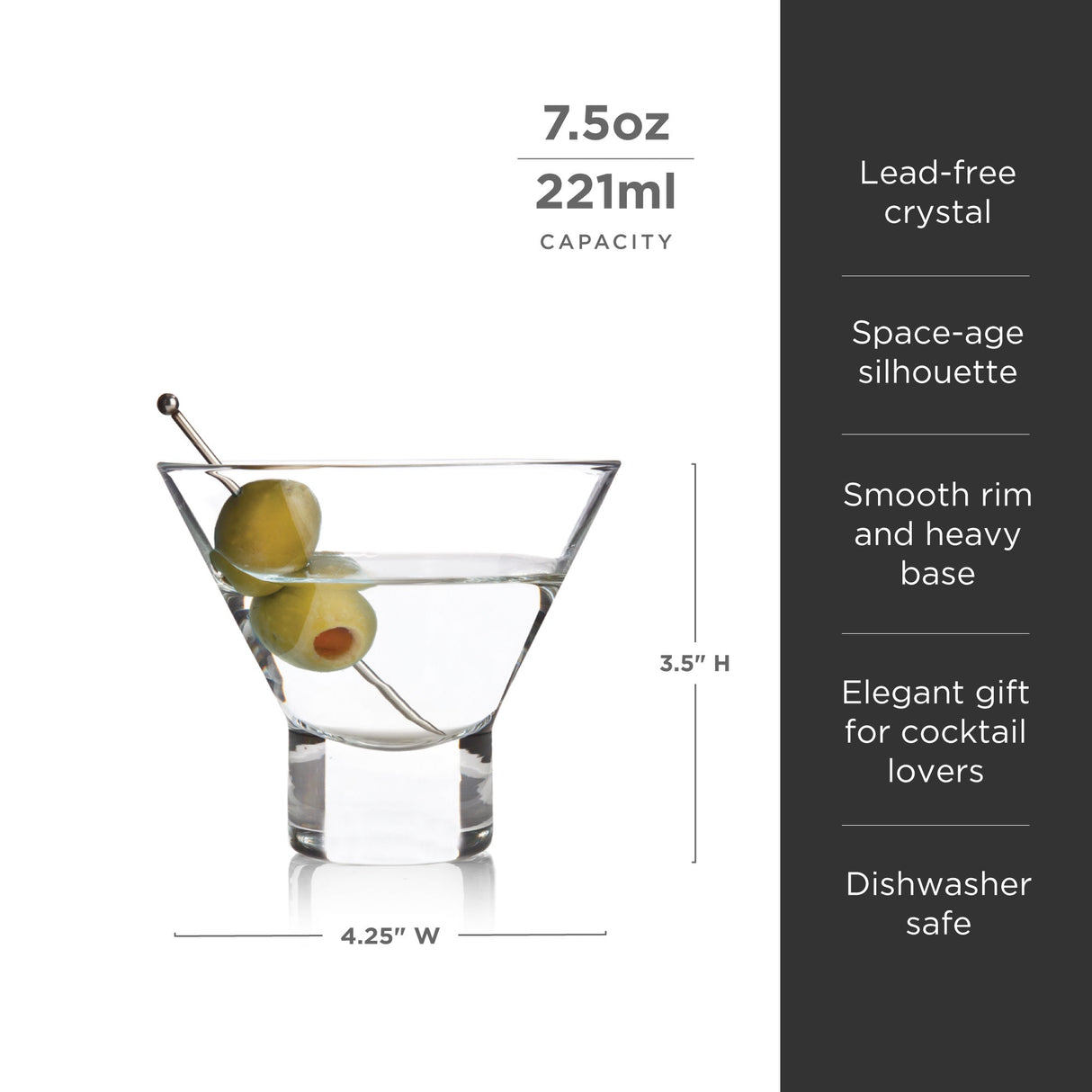 Raye Heavy Base Crystal Stemless Martini Glasses Set of 4