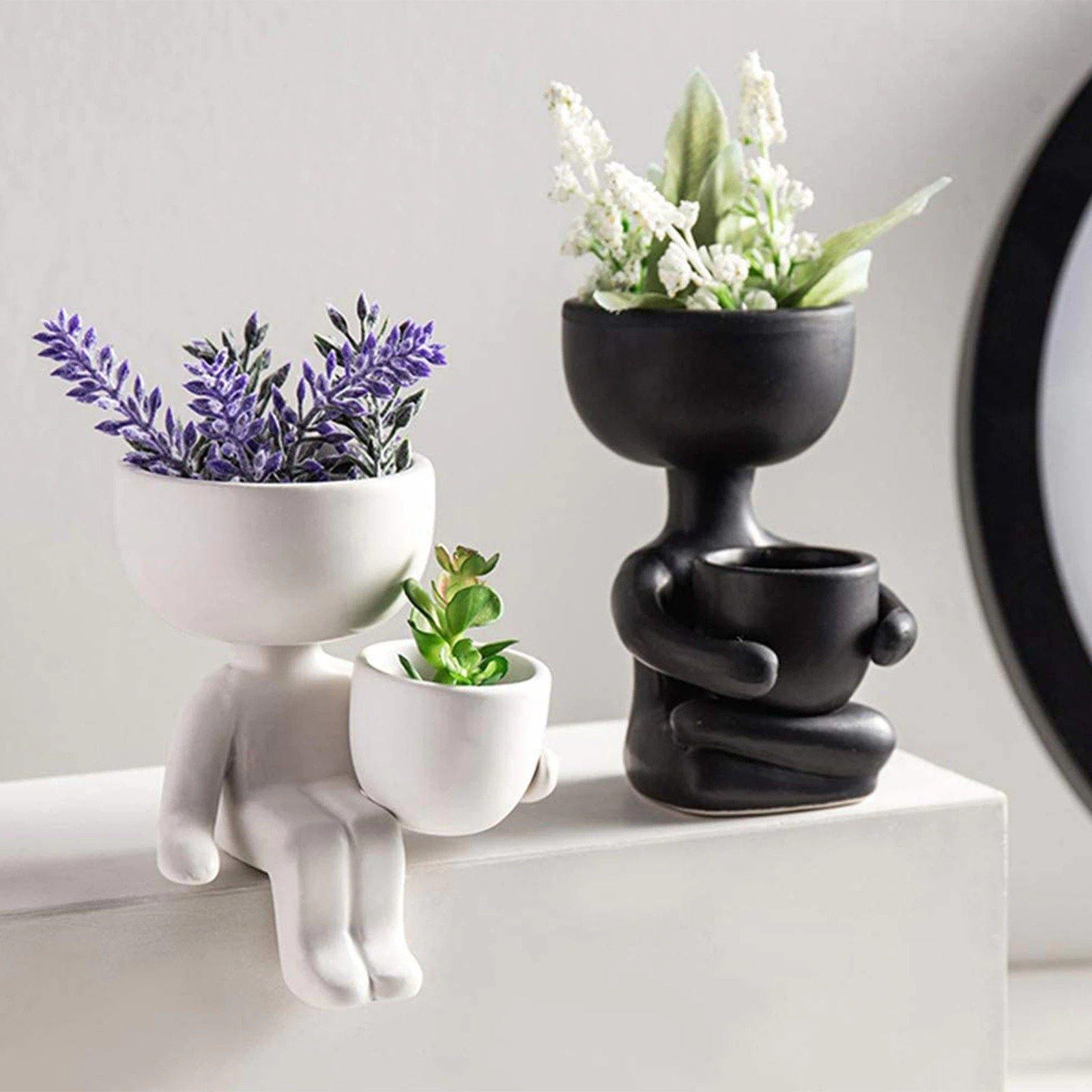Korean Ceramic Flowery Succulent Planter, Home Plant Pot, Indoor