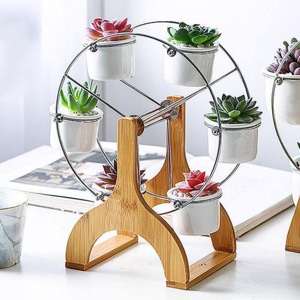Wooden Ferris Wheel with Ceramic Succulent Planters | Sage & Sill