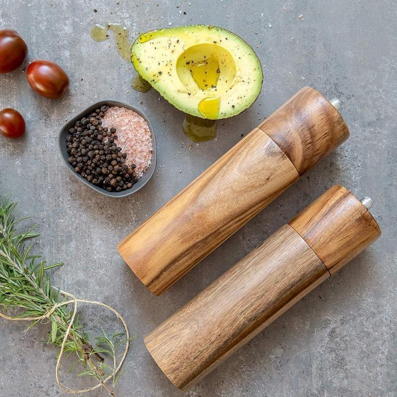  Wooden Salt and Pepper Grinder Set, Sustainable Acacia Wood, 8  - Elegant Pepper and Salt Grinder Set for Seasoning, Cooking, Dining -  Perfect Salt and Pepper Mill, Salt and Pepper Grinders