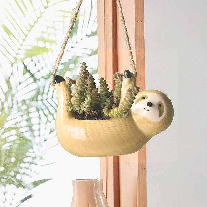 Sloth Ceramic Hanging Succulent Planter Tan / Paws Up | Sage & Sill