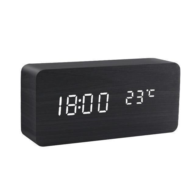 Wooden Cube LED Alarm Clock Black / Rectangle / Time + Temperature | Sage & Sill
