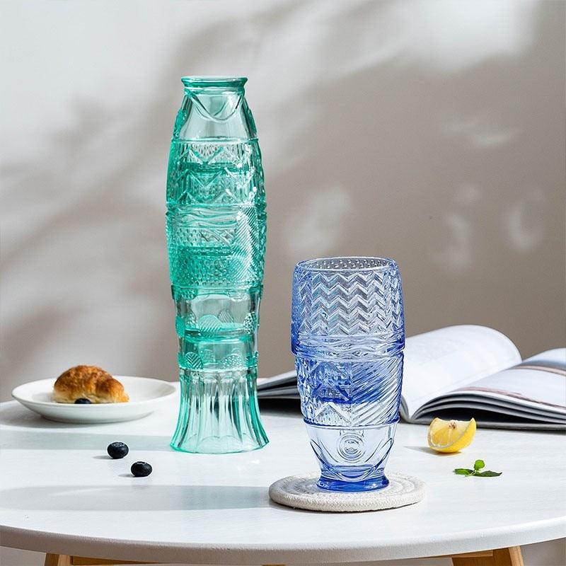 Colored Koi Fish-Shaped Glass Cup Set 4-Piece Set CornflowerBlue