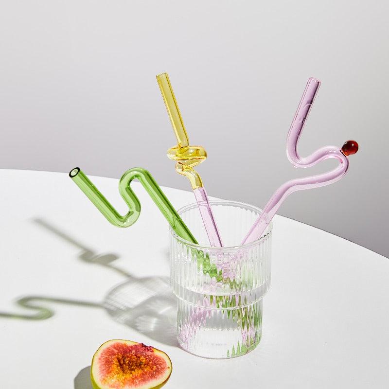 Glass Straws by Rustic Horse.Pack of 4 with Brush (Colour Mix