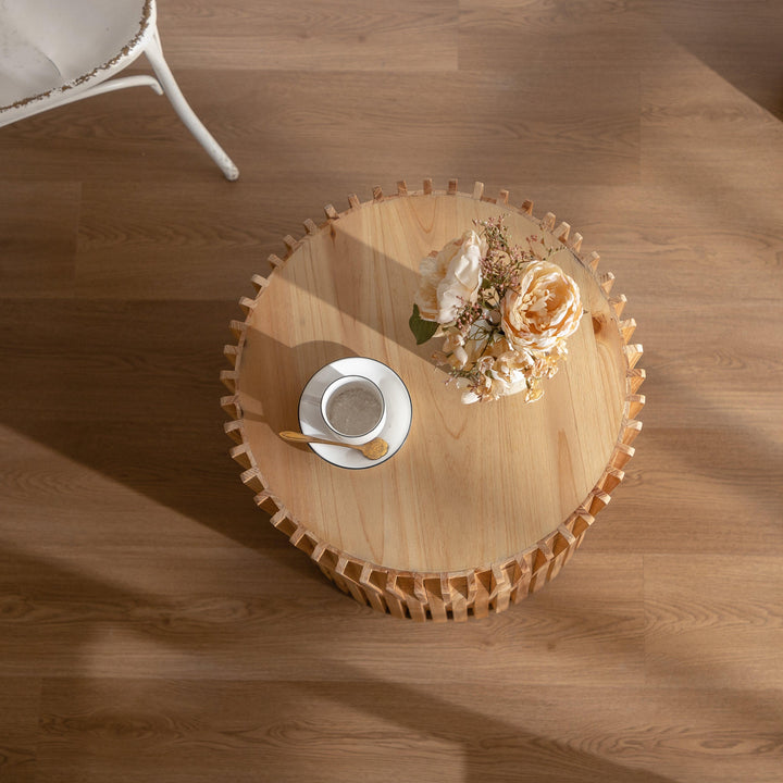 Retro Fashion Style Cylindrical MDF Coffee Table with Vertical Texture Relief Design, Suitable for Living Room, Office and Dining Room