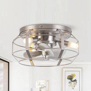 12" Flush Mount Low Profile Caged Small Ceiling Fan with Light and Remote Control