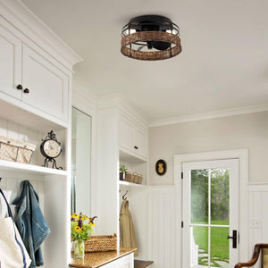 13" Farmhouse Flush Mount Reversible Ceiling Fan with Lighting and Remote Control