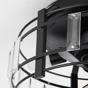 13" Modern DC Motor Flush Mount Reversible Crystal Ceiling Fan with Lighting and Remote Control