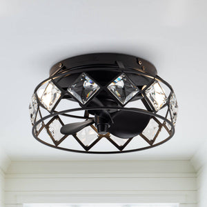 13" Srinager Modern DC Motor Flush Mount Reversible Crystal Ceiling Fan with Lighting and Remote Control