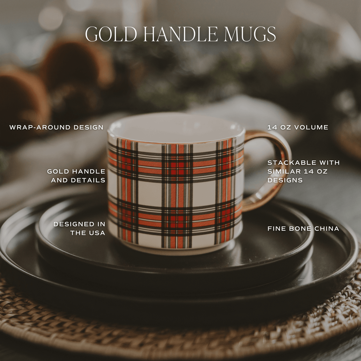 Gold Snowflakes 14oz. Gold Handle Coffee Mug