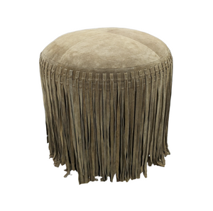 Suede Pouf w/ Fringe - Light Brown