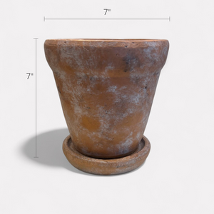 Venice Cement Planter with Dish and Drainage Hole, Handcrafted in Aged Terracotta, Medium & Large