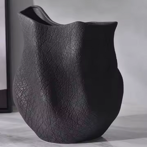 Everest Terracotta Vessel, Hand-painted in Jet Black, 11.4"L x 10"W x 13."H