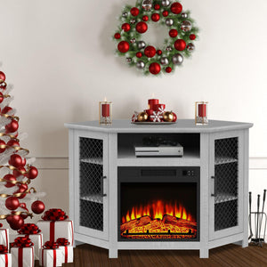 45" Corner Electric Fireplace TV Stands Console Table with 2 Metal Mesh Doors
