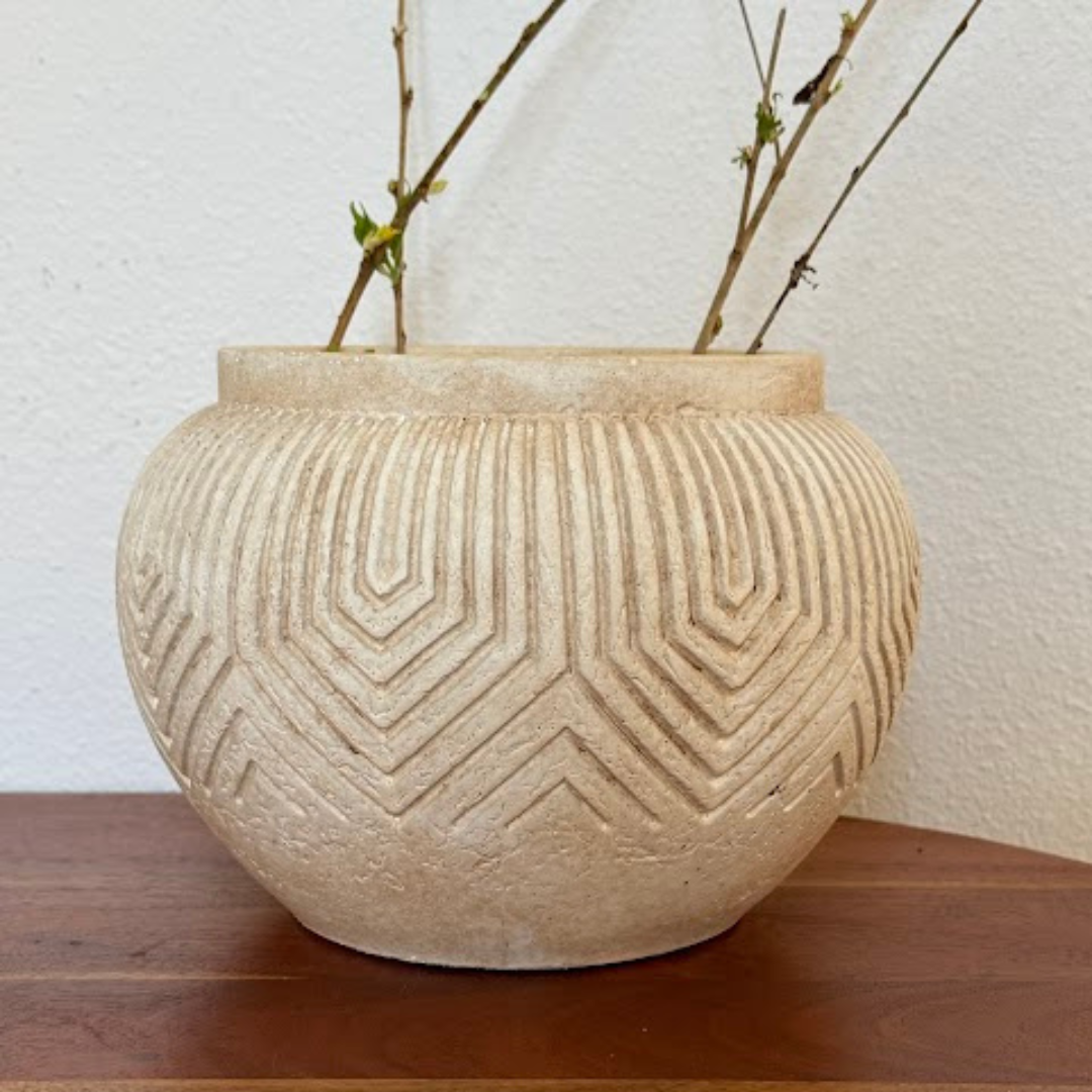 Linden Concrete Vessel in Natural Sandstone, 8"D X 6"H