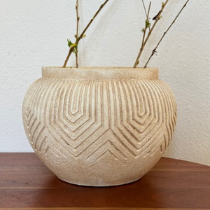 Linden Concrete Vessel in Natural Sandstone, 8"D X 6"H