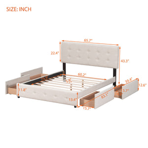 Walker Edison | Upholstered Queen Platform Bed with Storage