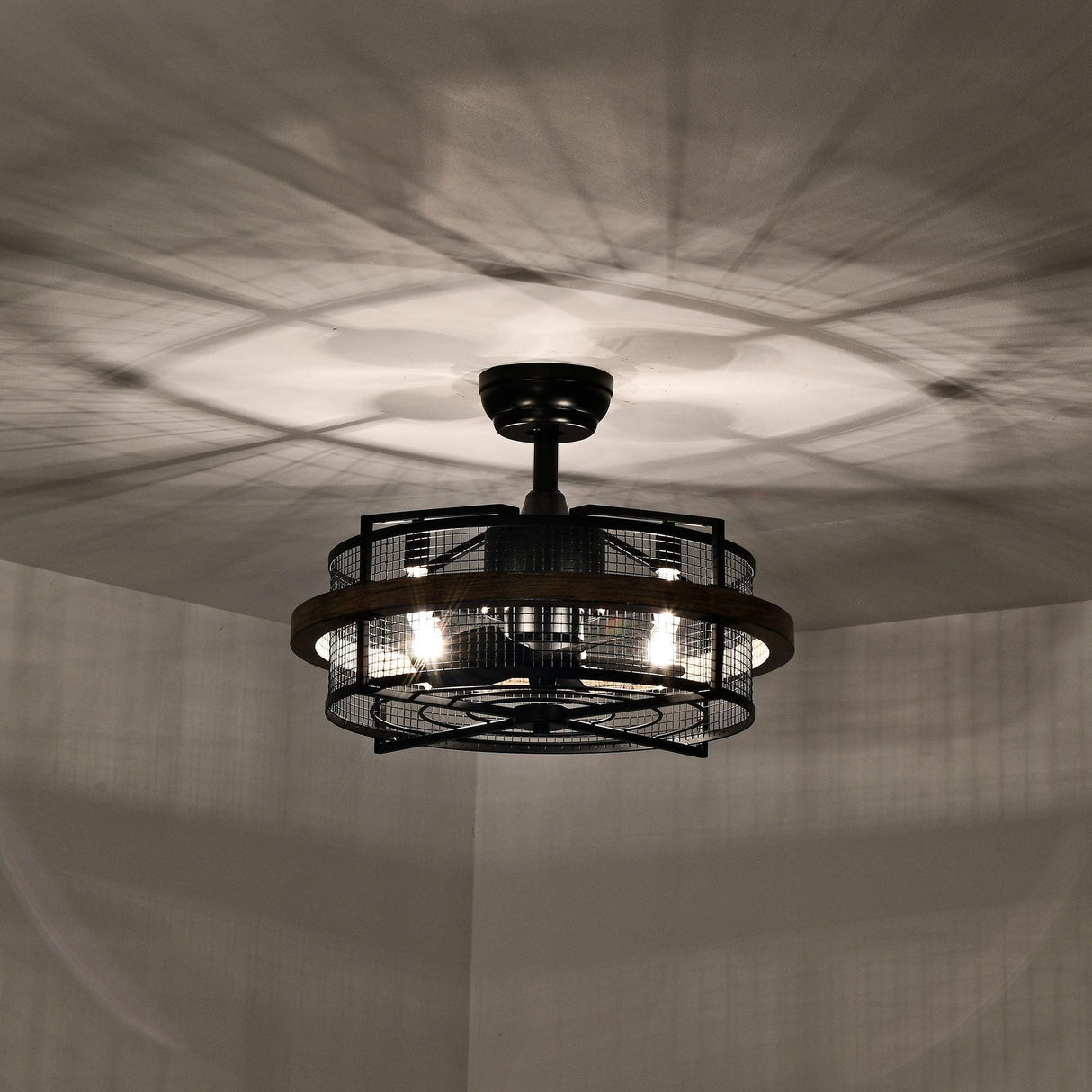 20" Industrial Downrod Mount Fandelier Ceiling Fan with Lighting and Remote Control