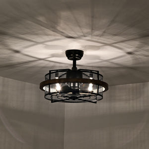 20" Industrial Downrod Mount Fandelier Ceiling Fan with Lighting and Remote Control