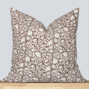 Nina Floral Block Printed Pillow Cover | Brown