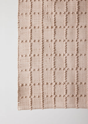 Blush Pink Plaid Hand-Loomed Cotton Bobble Mat
