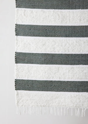 Plush Green Cotton Banded Hand-Loomed Mat