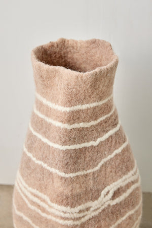 Tribal Lines Dusty Rose Pink Wool Gourd Basket