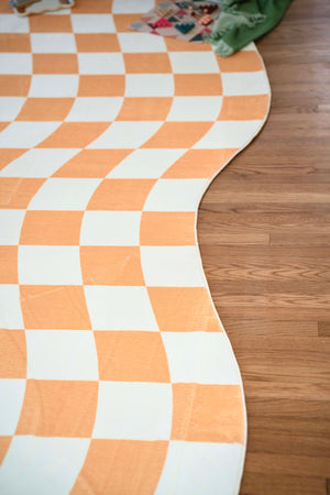 Yellow Wavy Checkered Rug