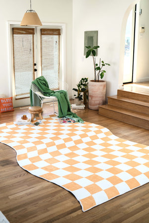 Yellow Wavy Checkered Rug
