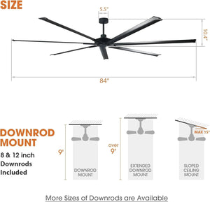 84 Inch 100 Inch Silent Storm Extra Large Ceiling Fan with Remote Control