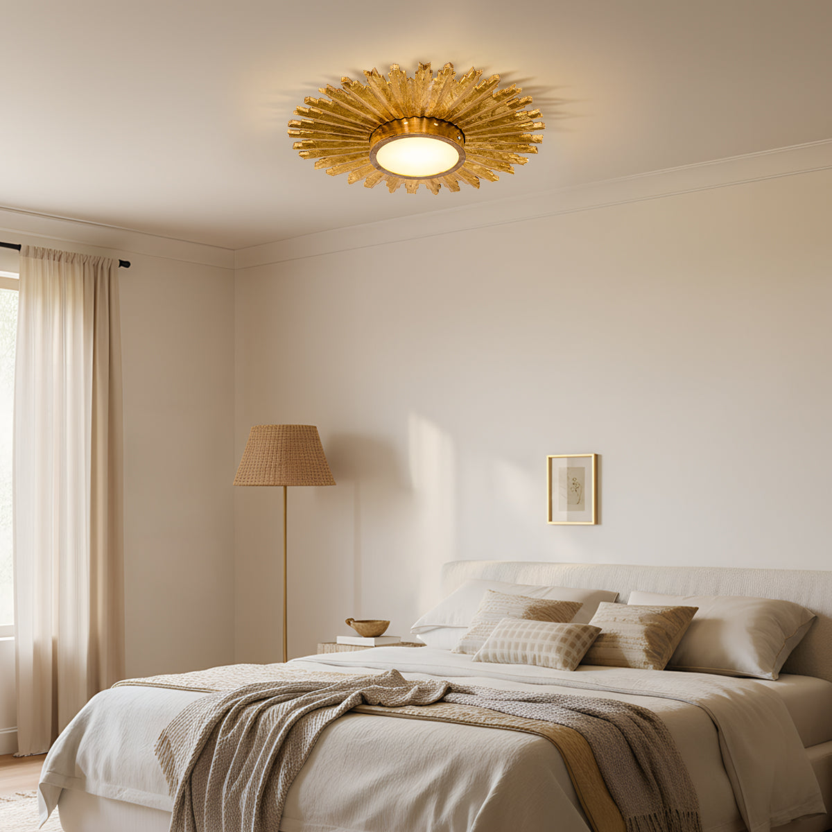 Golden Sunburst 2 Light Flush Mount Lighting