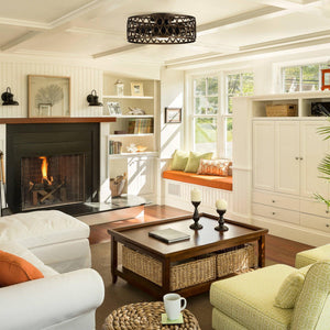 21" Kanpur Farmhouse Flush Mount Reversible Ceiling Fan with LED Lighting and Remote Control