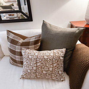 Nina Floral Block Printed Pillow Cover | Brown | Lumbar