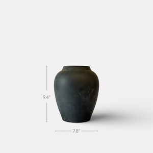 Heritage Classic Terracotta Vessel - Hand-Painted in Weathered Black, 7.8"D x 9.4"H