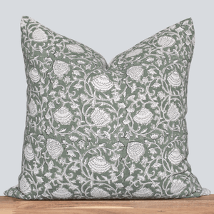 Sabine Floral Block Printed Pillow Cover | Green