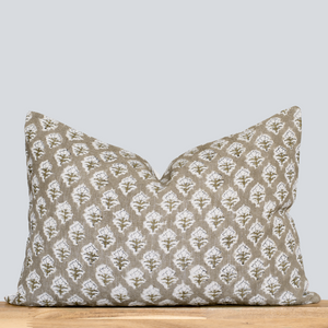 Rhea Floral Block Printed Pillow Cover | Mustard | Lumbar