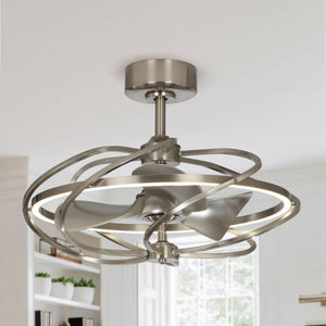 27" Bucholz Industrial DC Motor Brushed Nickel Downrod Mount Reversible Ceiling Fan with Lighting and Remote Control