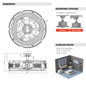 27" Wright Modern DC Motor Downrod Mount Reversible Crystal Ceiling Fan with Lighting and Remote Control