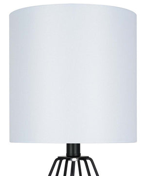 Catalina 18"H Metal Geometric Cage Matte Black Finish Table Lamp with White Linen Drum Shade