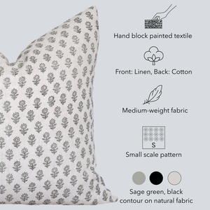 Mori Block Printed Pillow Cover | Sage Green