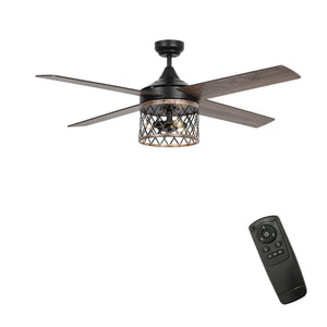 52" Mirelle Indoor Black Downrod Mounting Ceiling Fan With Light Kit And Remote