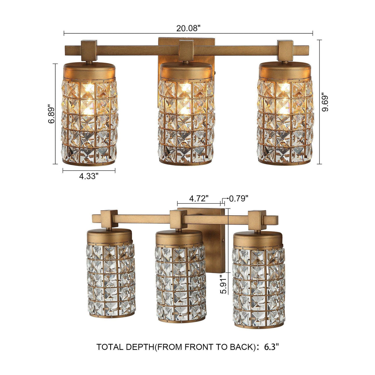 3-Light Modern Golden Linear Vanity Lights Wall Light