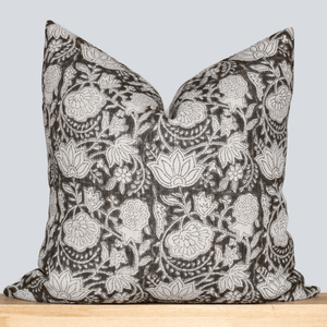 Auburn Floral Block Printed Pillow Cover | Brown