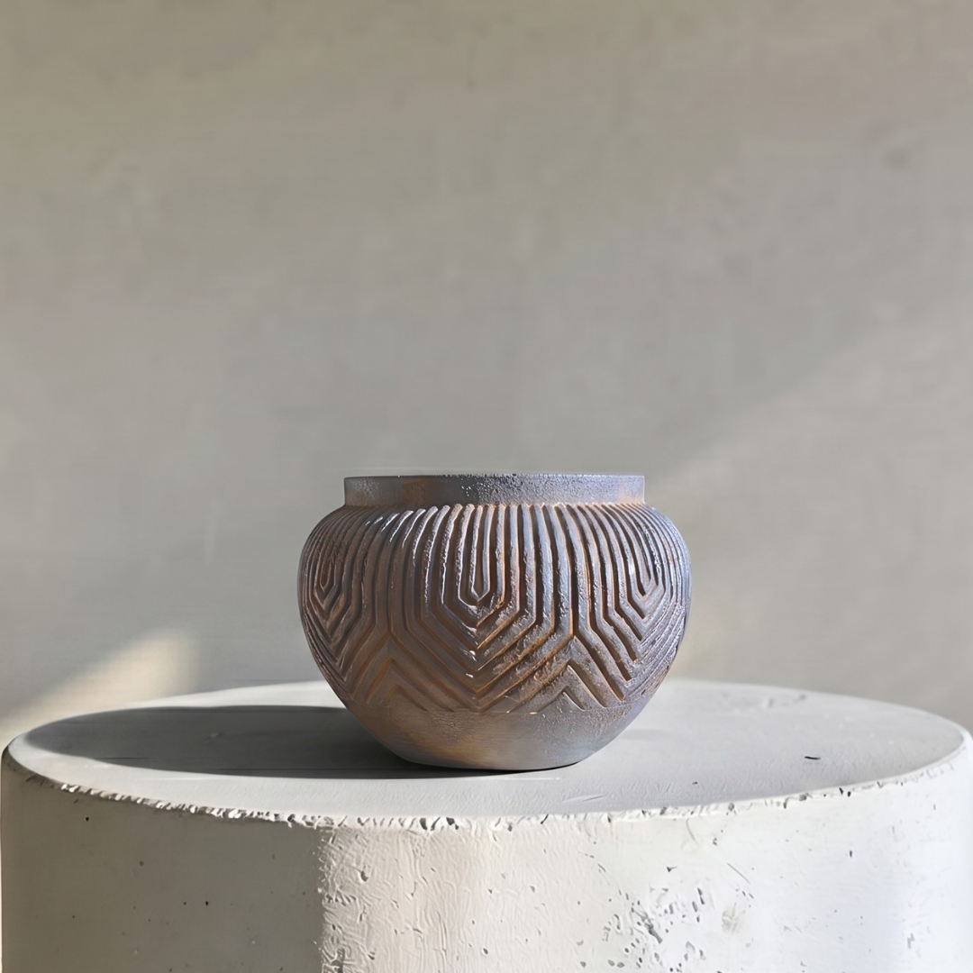 Linden Concrete Vessel Natural Sandstone, 8"D X 6"H