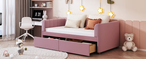 Walker Edison | Twin Size Upholstered Daybed with Ergonomic Design Backrest and Storage