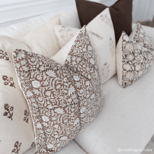 Nina Floral Block Printed Pillow Cover | Brown